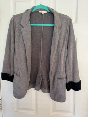 Women's Open-Front Sweater Blazer with Cuffed Sleeves (M)